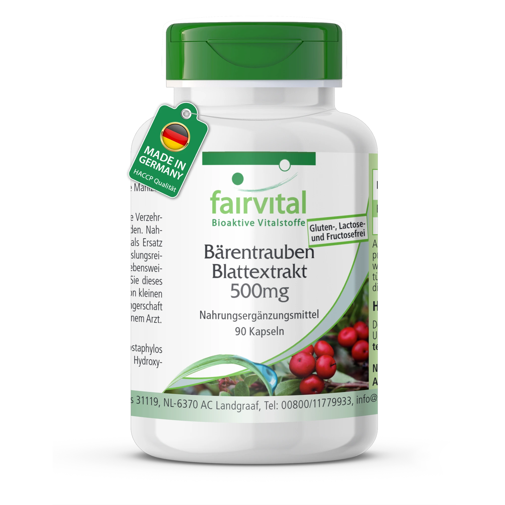 Bärentrauben Blattextrakt 500mg - mit 20% Arbutin - 90 Kapseln - Schluckfreundlich - Hochdosiert und Vegan | Fairvital
