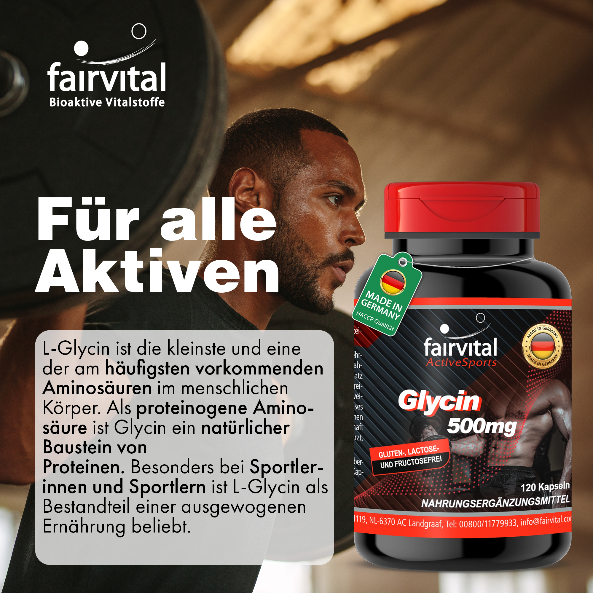 Glycin 500mg - 120 Kapseln - Schluckfreundlich - Aminosäure - Hochdosiert und Vegan | Fairvital