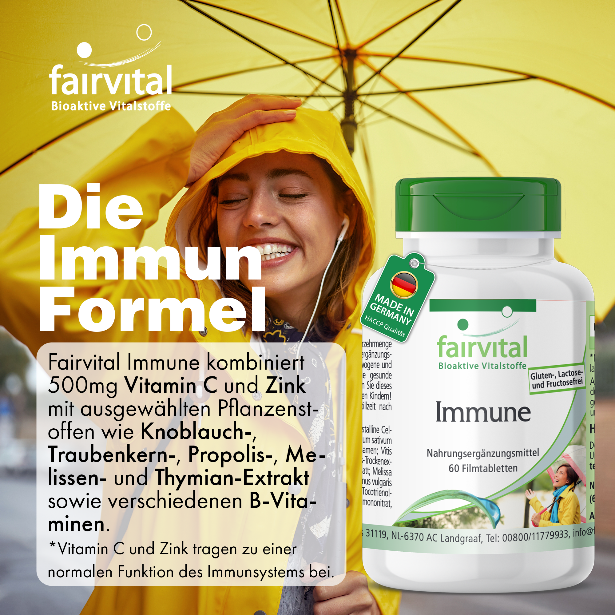 Immune - 60 Filmtabletten - mit Vitamin B12, C, Zink, Kupfer uvm. - für Immunsystem, gegen Erschöpfung uvm. | Fairvital