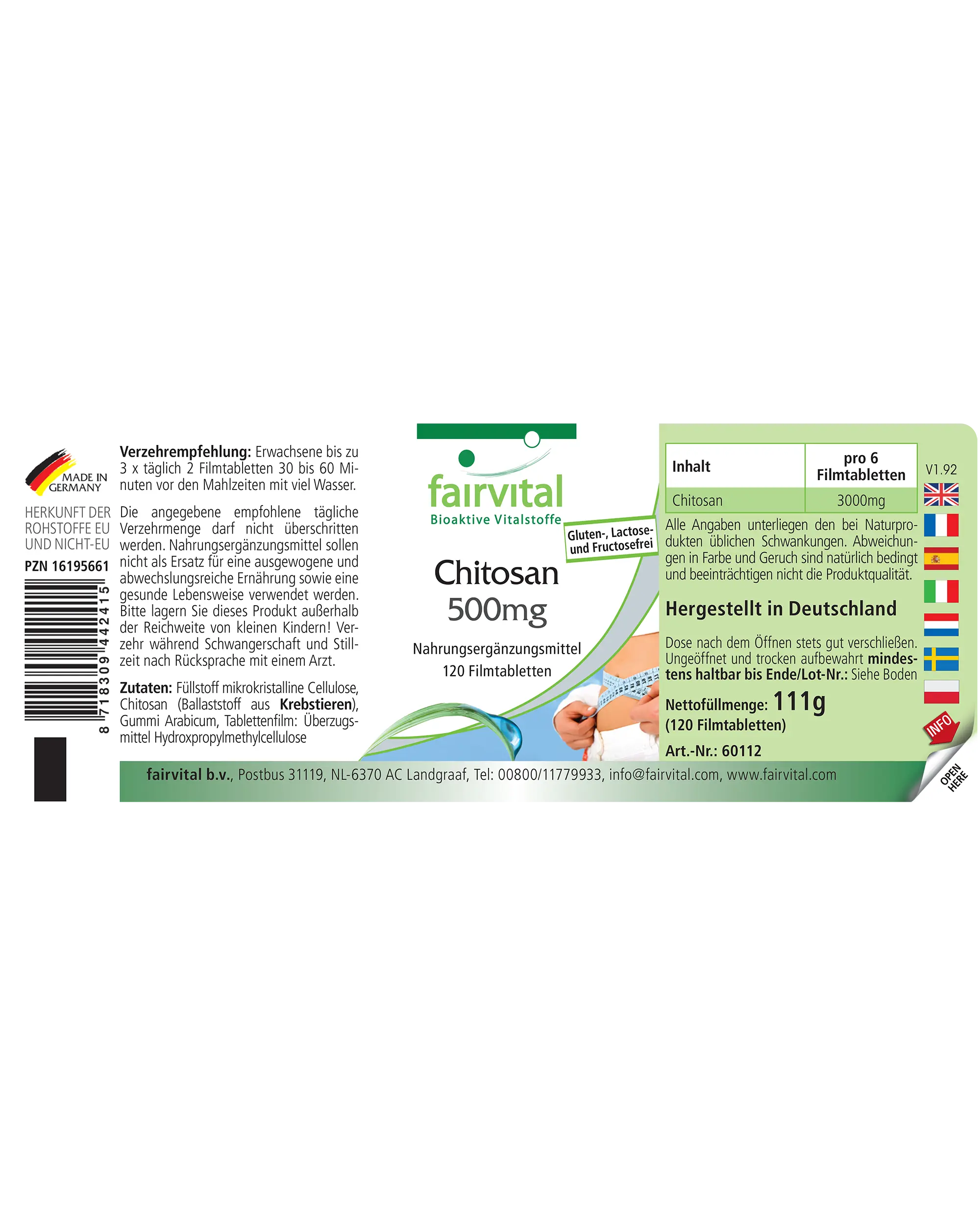Chitosan 500mg - 120 Filmtabletten - 3000mg pro Tagesdosis - natürlicher Ballaststoff - hochdosiert - schluckfreundlich | Fairvital
