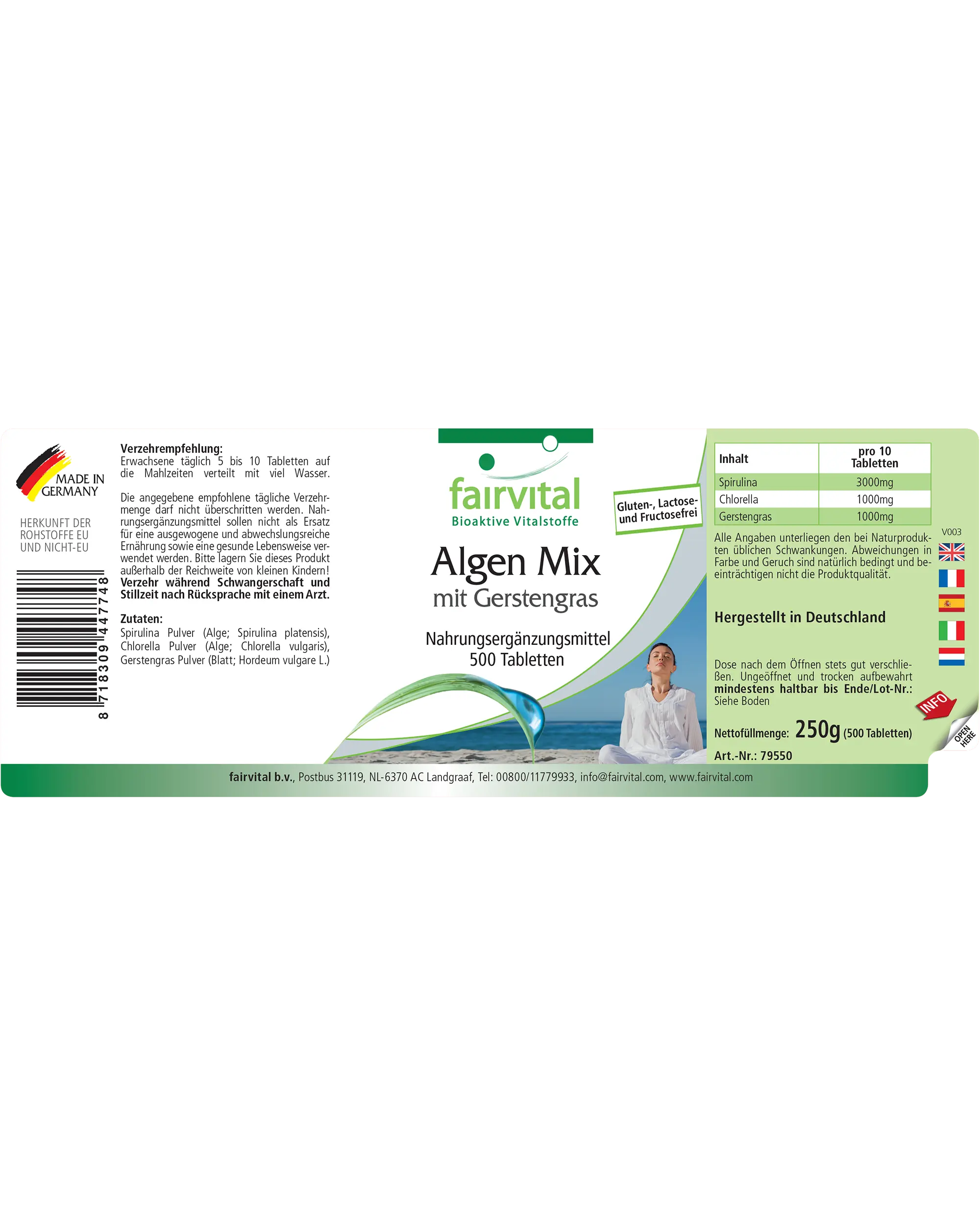 Algen Mix mit Spirulina, Chlorella und Gerstengras - 500 Tabletten - Hochdosiert und Vegan | Fairvital