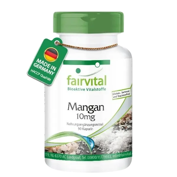 Mangan Kapseln 10mg - 90 Kapseln - Hochdosiert- Vegan | Fairvital Mangan Kapseln 10mg - 90 Kapseln - Hochdosiert- Vegan | Fairvital