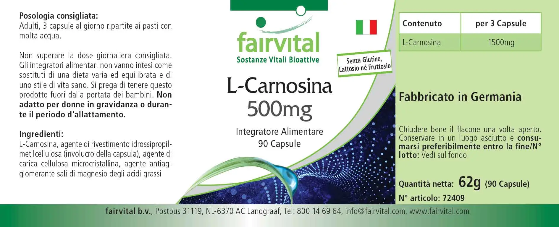 L-Carnosine 500mg - 90 capsules