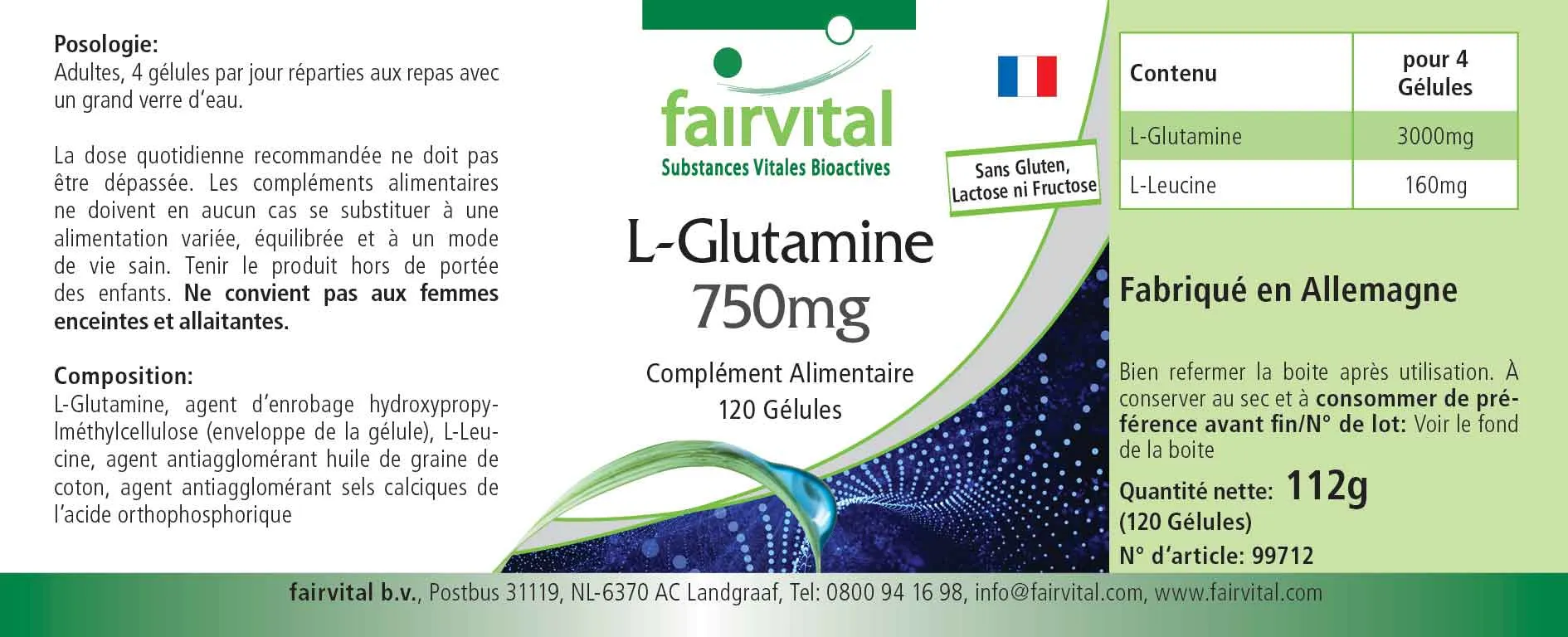 L-Glutamine 750mg - 120 gélules