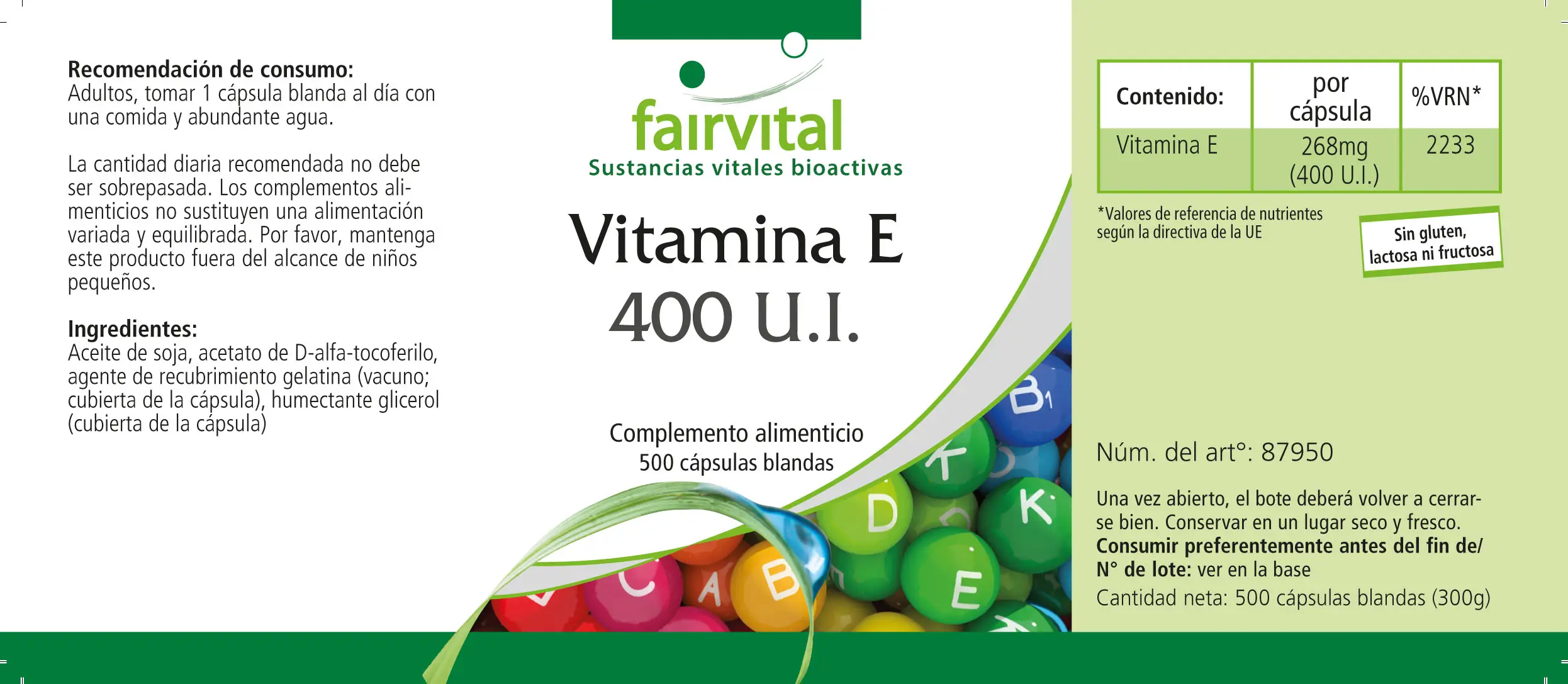 Vitamine E 400 UI - Flacon avantageux - 500 capsules molles