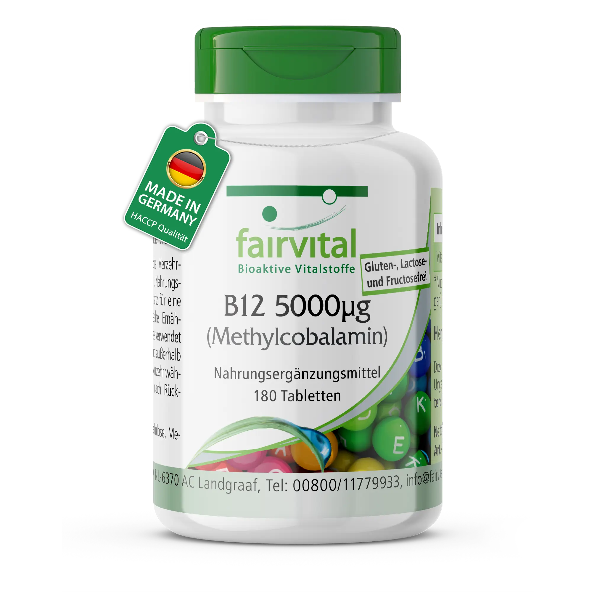 B12 5000μg (Methylcobalamin) - 180 Tabletten - für Energie, Nerven & Psyche - hochdosiert und vegan | Fairvital