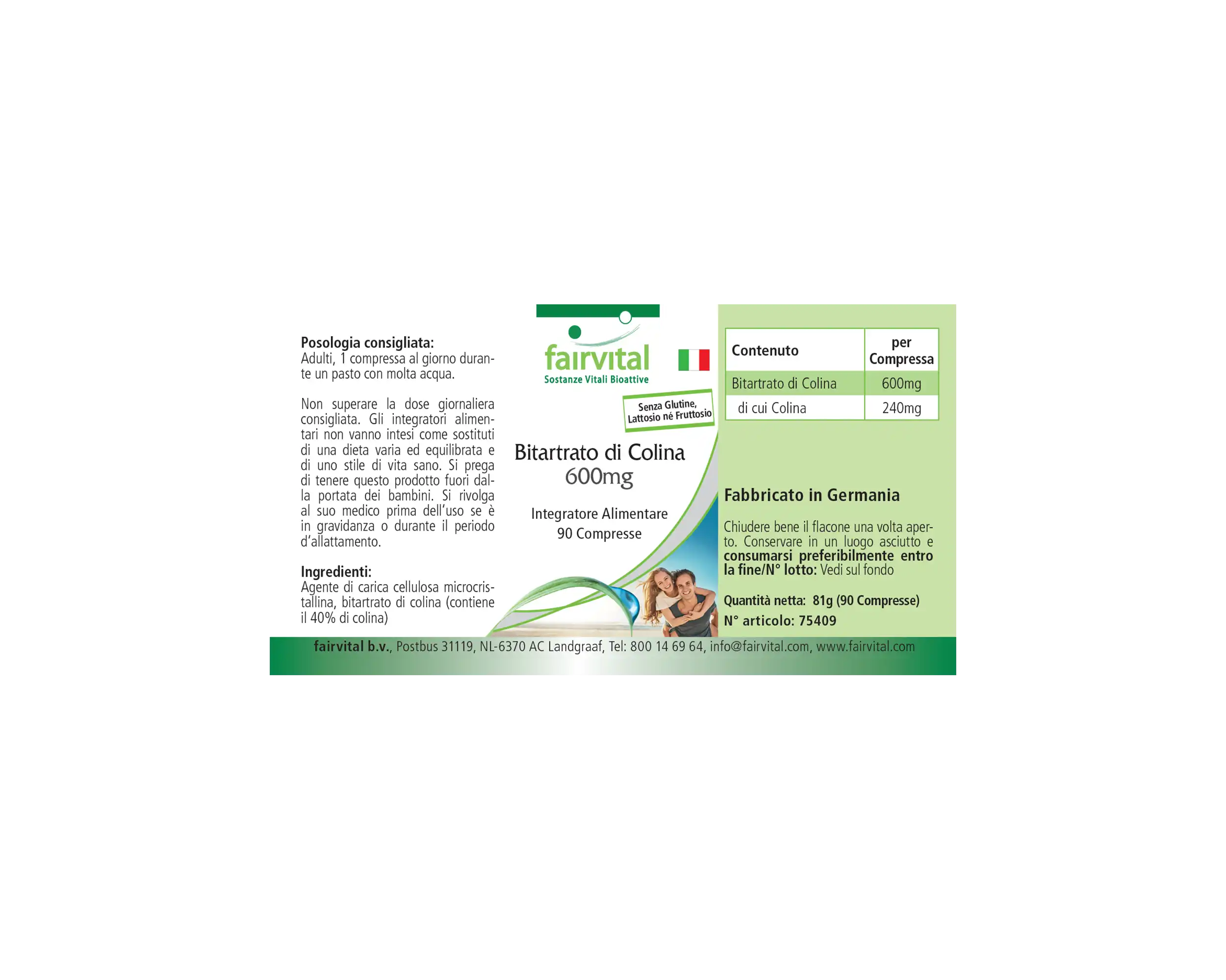 Choline Bitartrate 600mg- 90 Comprimés