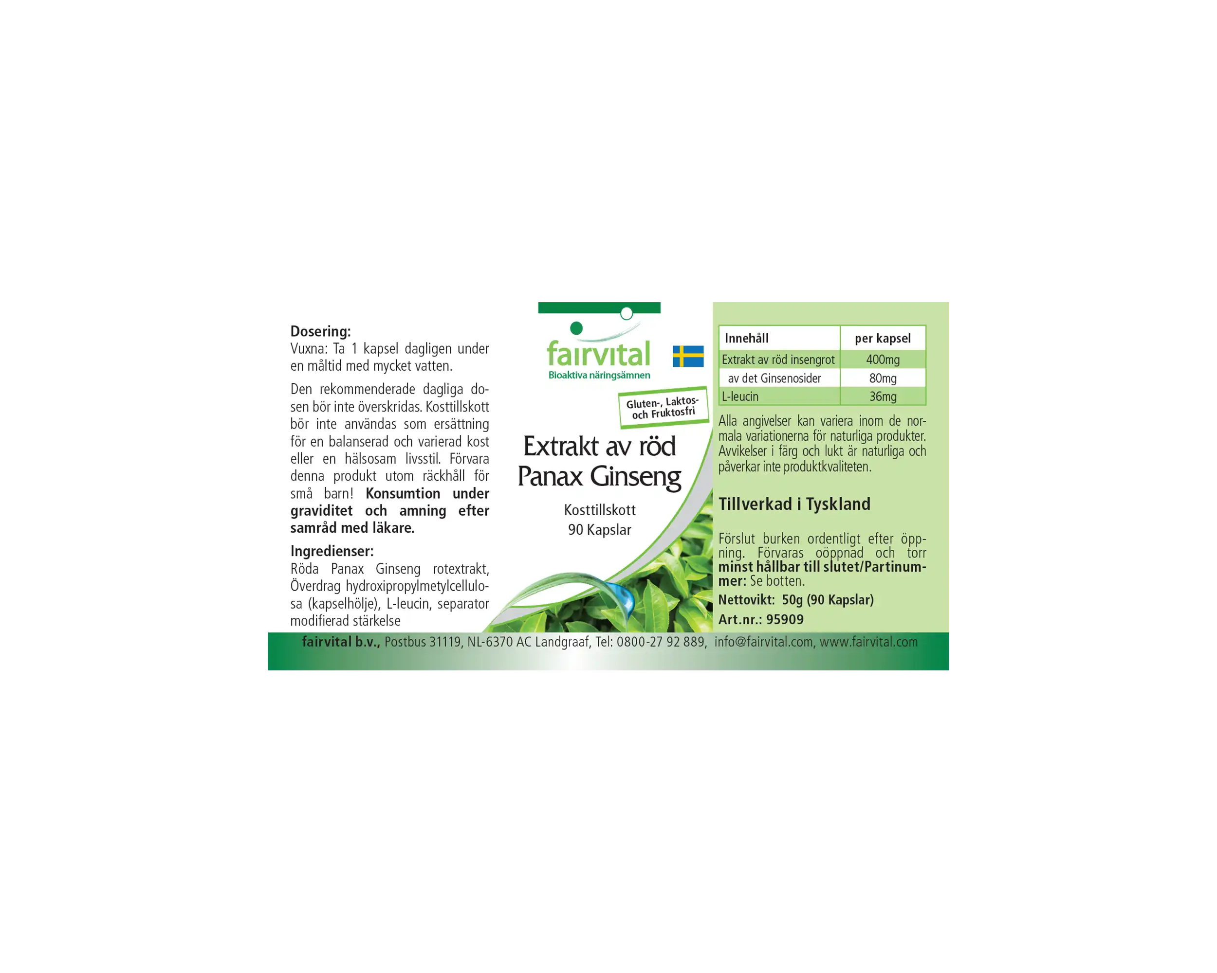 Roter Panax Ginseng Extrakt 400mg- 90 Kapseln-koreanischer Ginseng Extrakt- HOCHDOSIERT - VEGAN | Fairvital