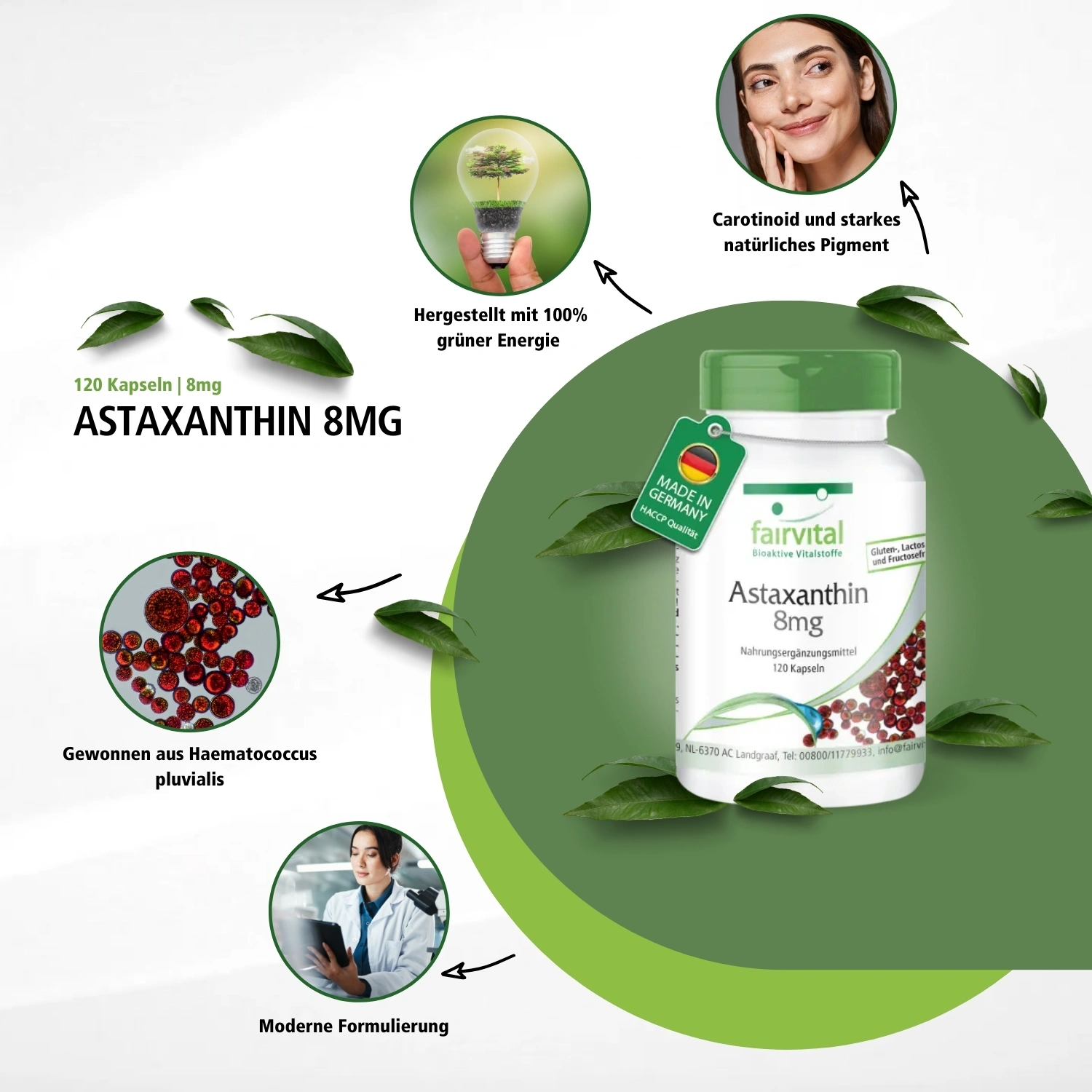 Astaxanthin 8mg - 120 Kapseln - Schluckfreundlich - Vegan | Fairvital