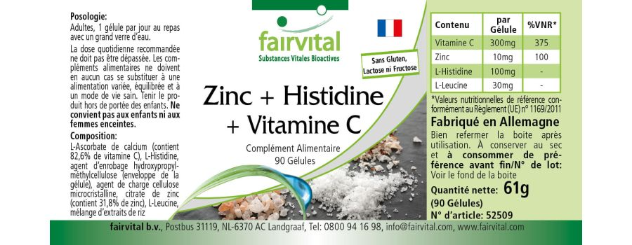 Zinco + Istidina + Vitamina C - 90 capsule