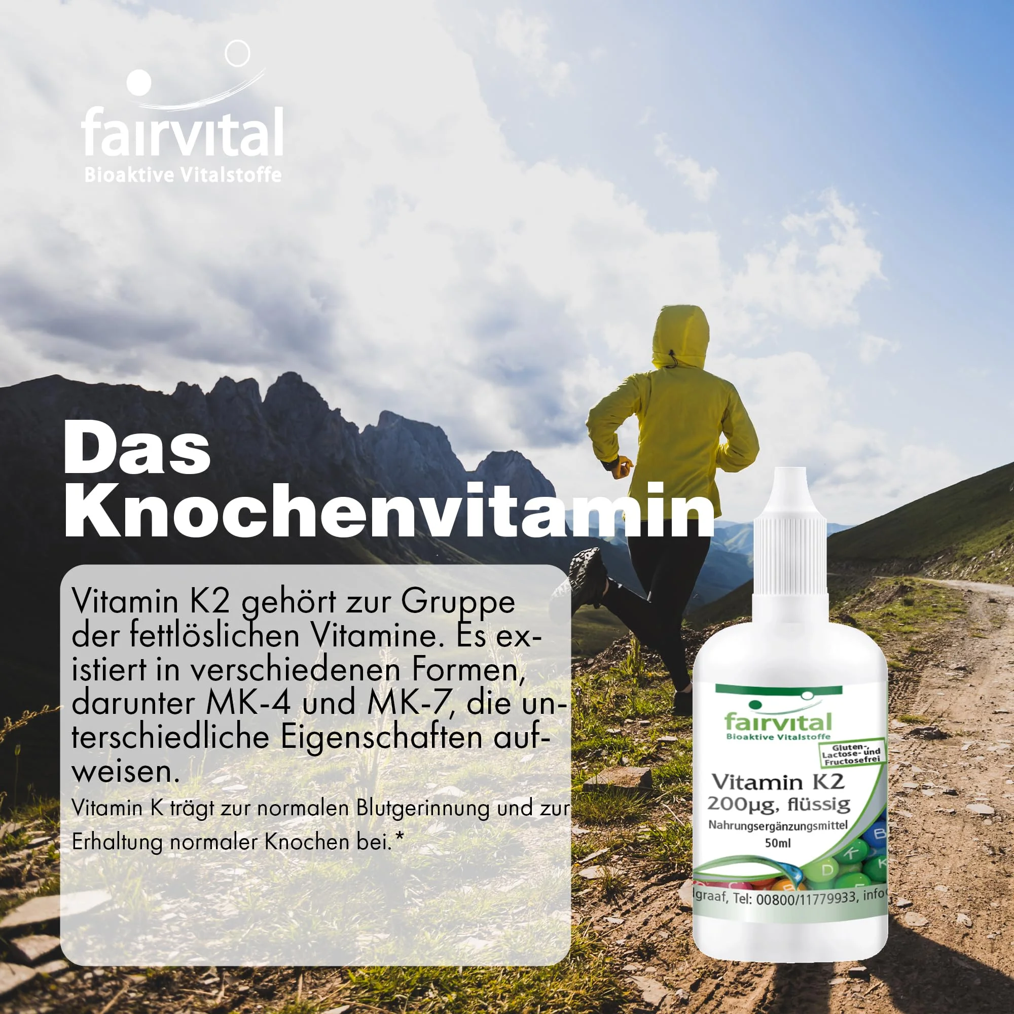 Vitamin K2 flüssig 200µg pro 10 Tropfen - 50ml - über 100% Bedarfsabdeckung | Fairvital