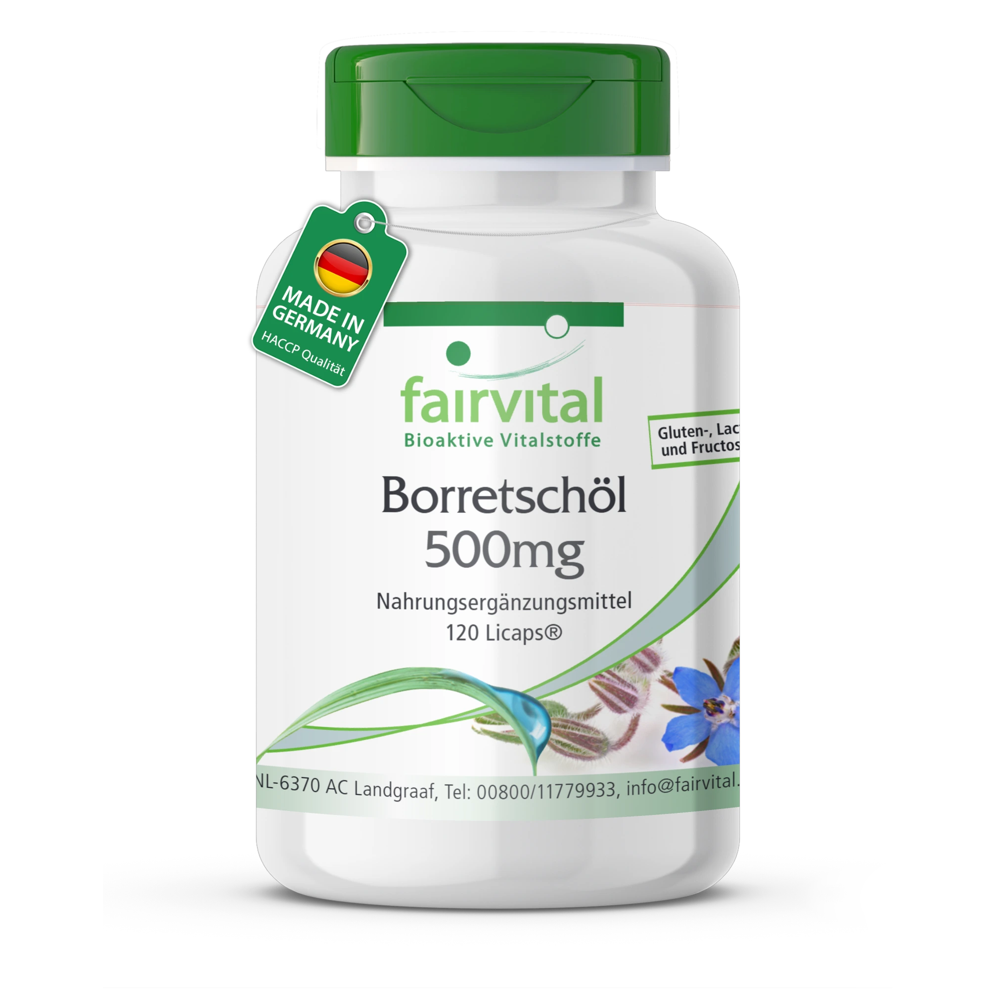 Borretschöl 500mg - 120 Licaps® - schluckfreundlich - kaltgepresst - reich an Gamma-Linolensäure (Omega-6) - vegan | Fairvital