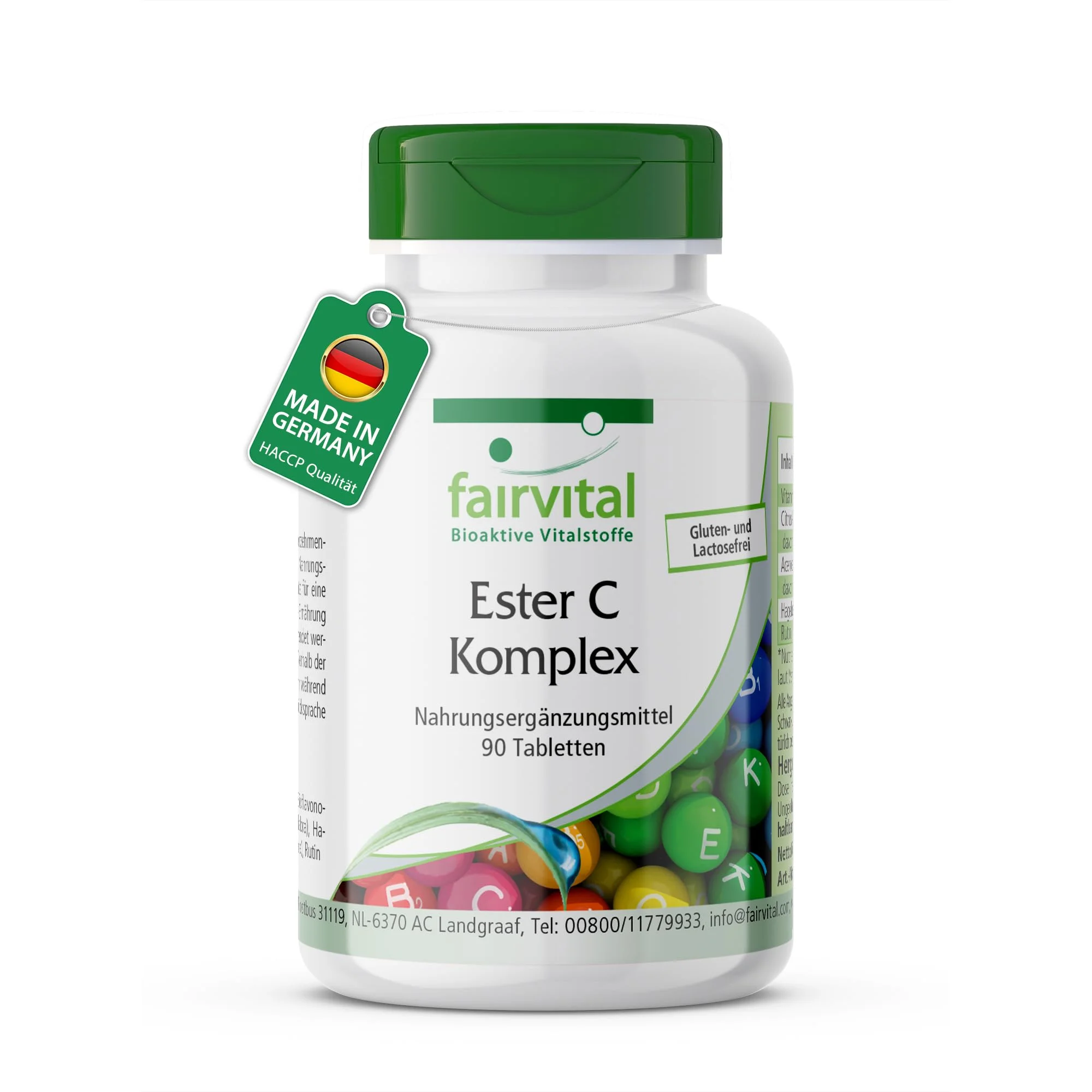 Ester C Komplex - 90 Tabletten -  gepuffertes Vitamin C (magenfreundlich) - für Immunsystem, Kollagenbildung uvm. - schluckfreundlich | Fairvital