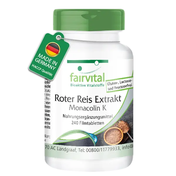 Estratto di Riso Rosso con 2,95 mg di Monacolina K - 240 compresse rivestite - facili da deglutire - vegano | Fairvital
