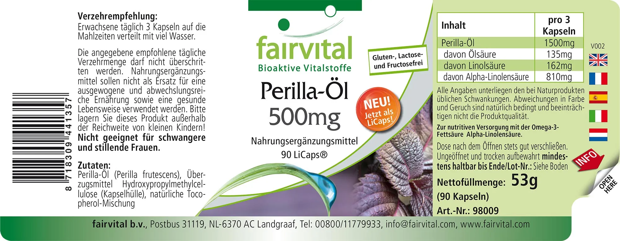 Huile de Périlla 500mg - 90 capsules molles Huile de Périlla 500mg - 90 capsules molles