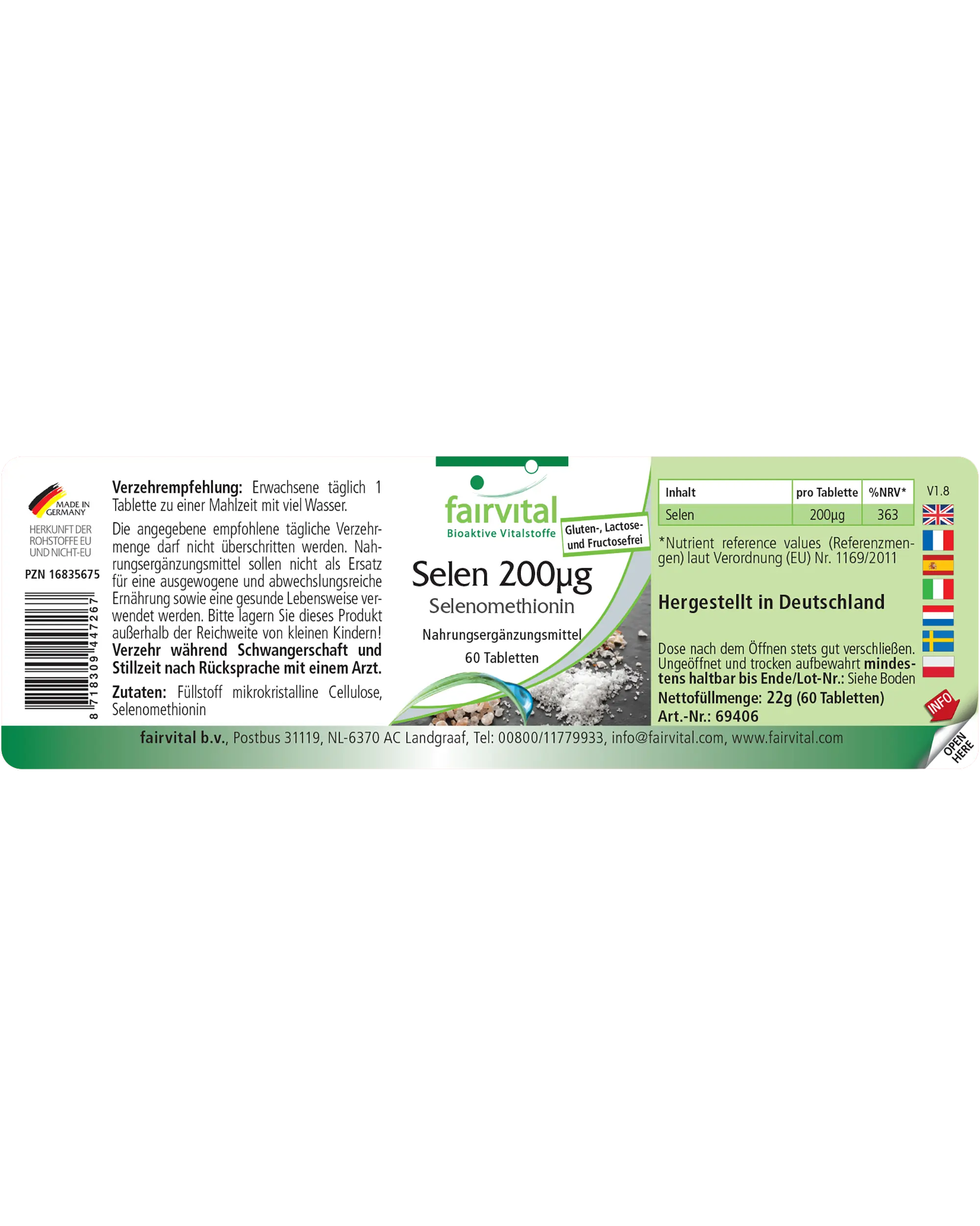 Selen 200µg Selenomethionin - 60 Tabletten - für Schilddrüse, Haare, Immunsystem - abgedeckter Bedarf - Hochdosiert und Vegan | Fairvital