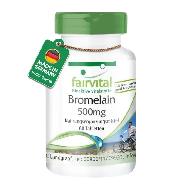 Bromelain 500mg - 60 Tabletten - 1000mg pro Tagesdosis - 600 F.I.P. - Ananasenzym - Vegan | Fairvital Bromelain 500mg - 60 Tabletten - 1000mg pro Tagesdosis - 600 F.I.P. - Ananasenzym - Vegan | Fairvital