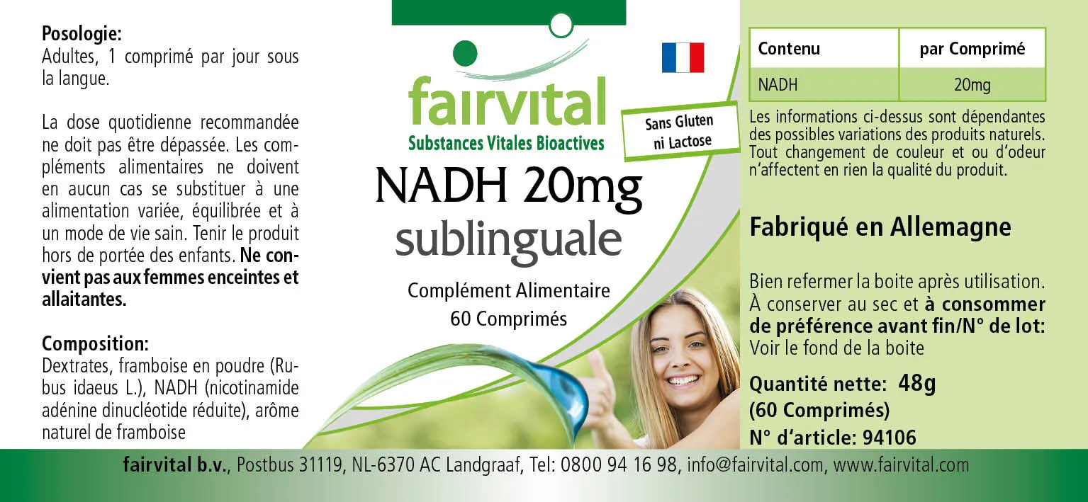 NADH 20mg sublingual - 60 comprimés