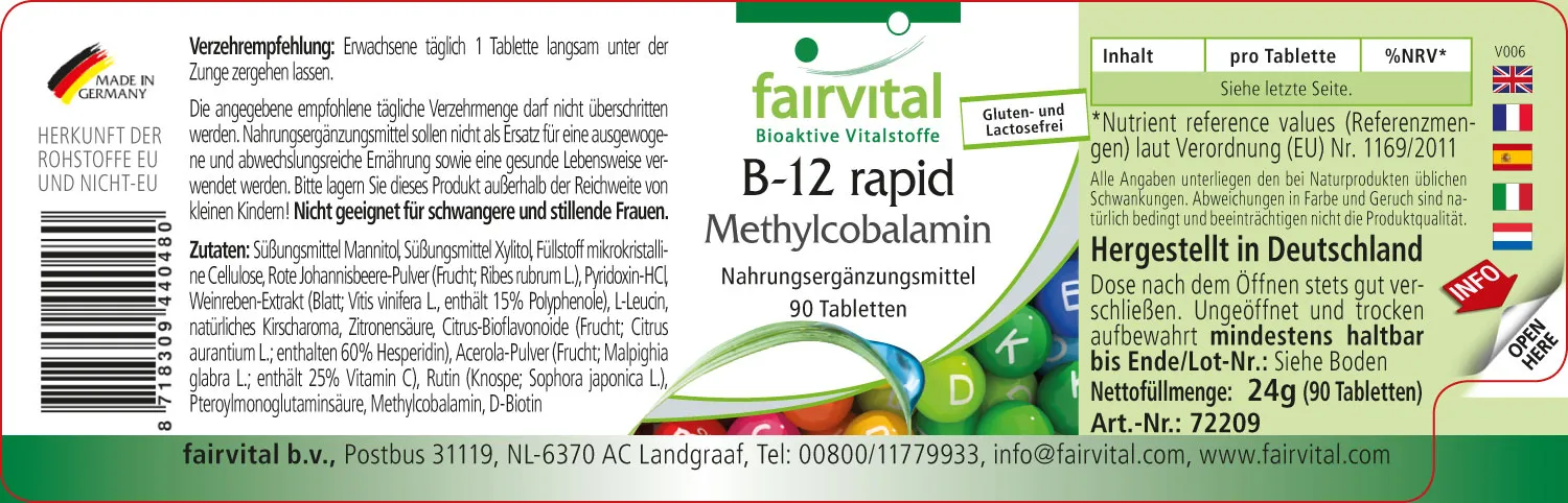 B12 rapid Metilcobalamina - 90 comprimidos sublinguales
