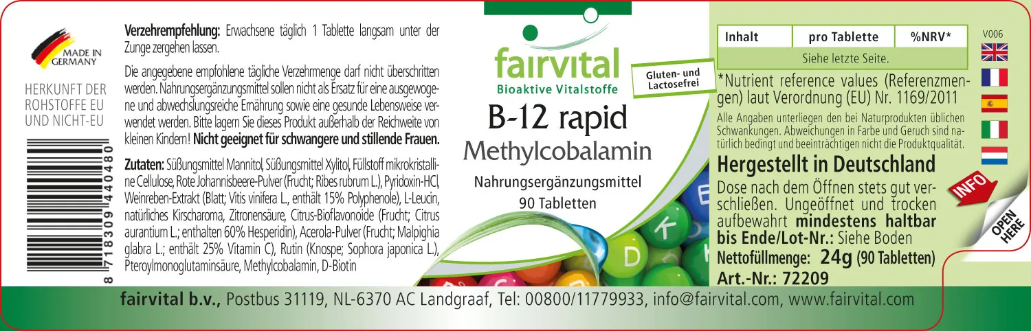 B-12 rapid Methylcobalamine - 90 sublinguale tabletten