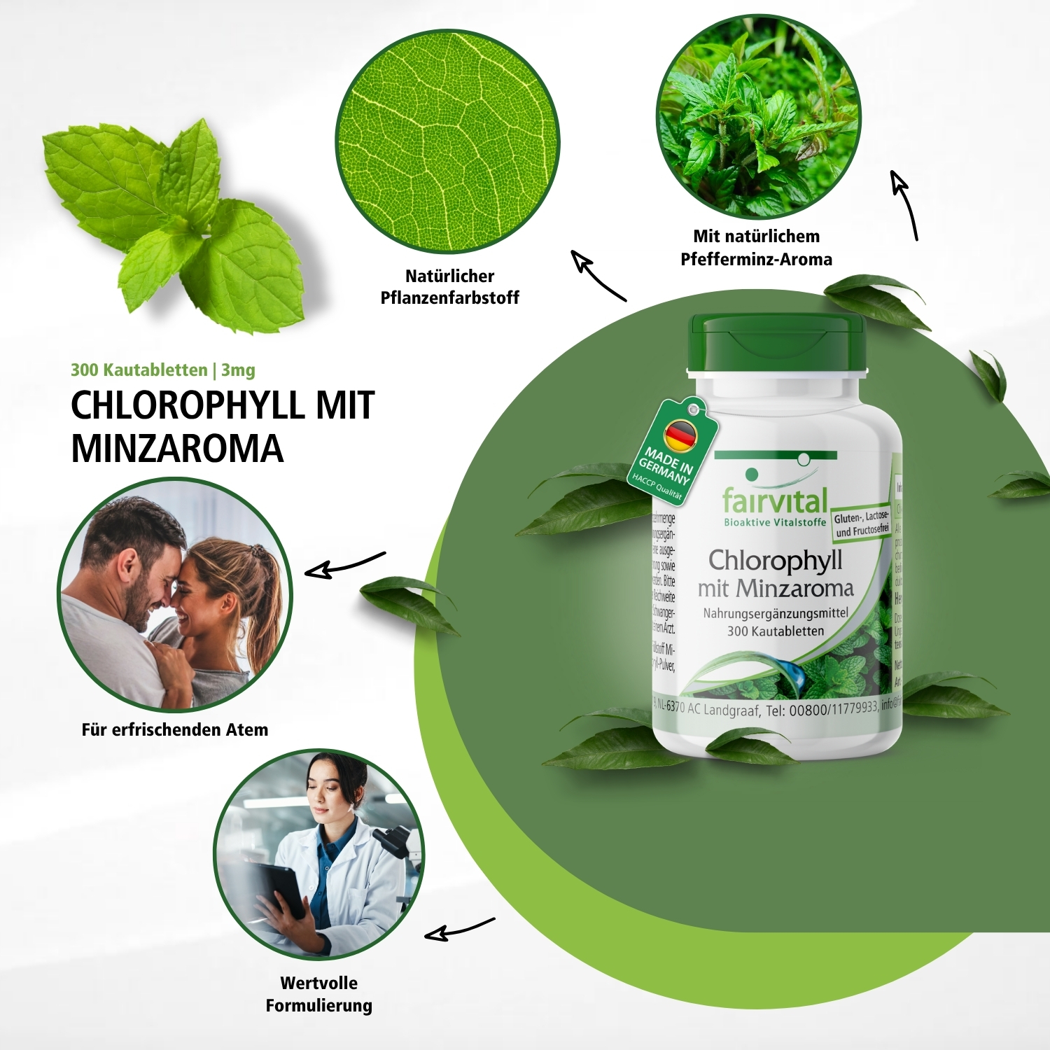 Chlorophyll mit Minzaroma - 300 Kautabletten - vegan | Fairvital