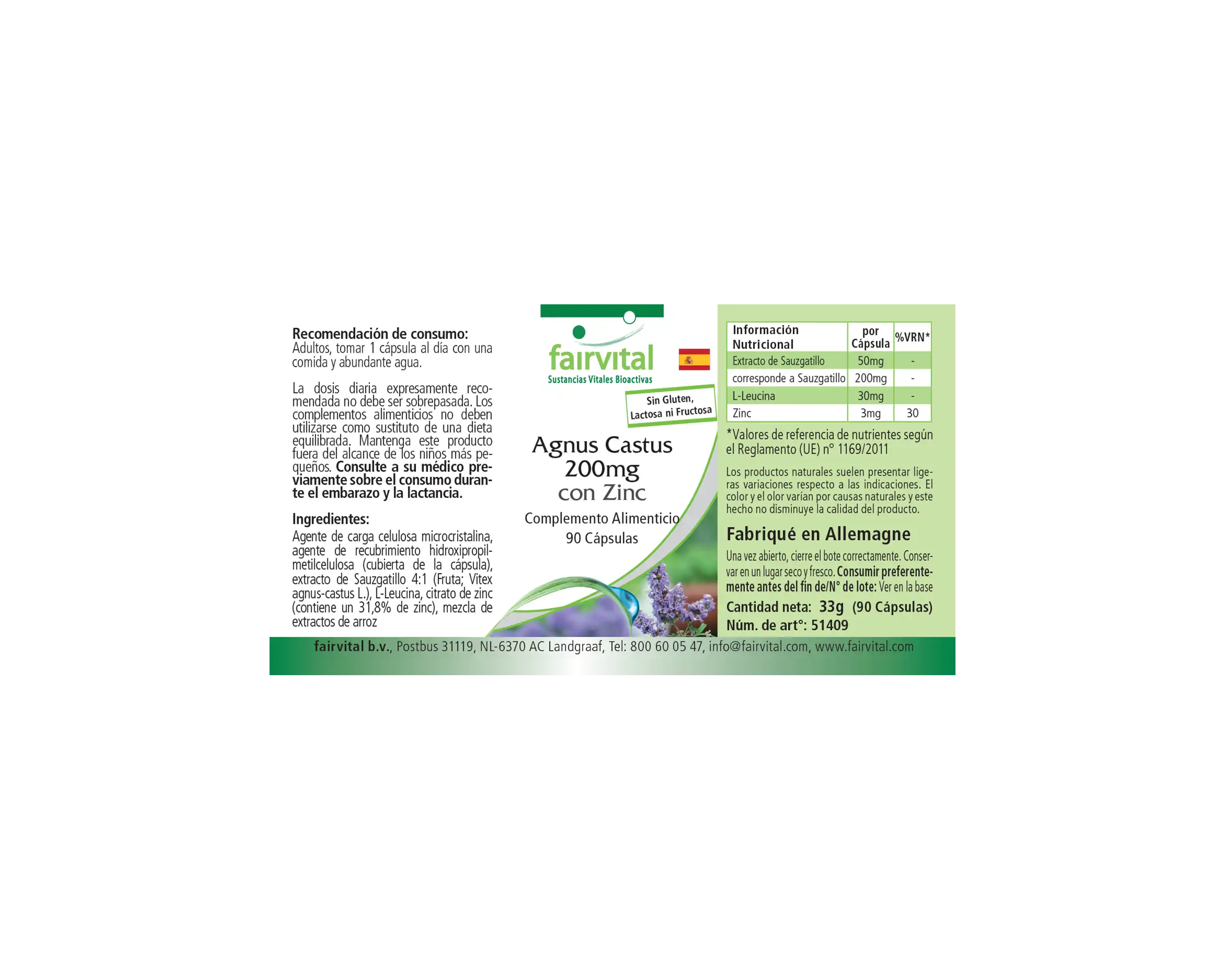 Sauzgatillo 200mg con zinc - 90 cápsulas