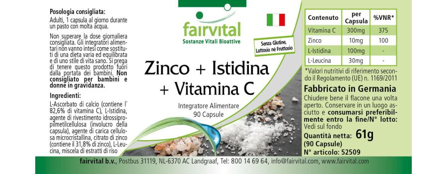 Zinco + Istidina + Vitamina C - 90 capsule