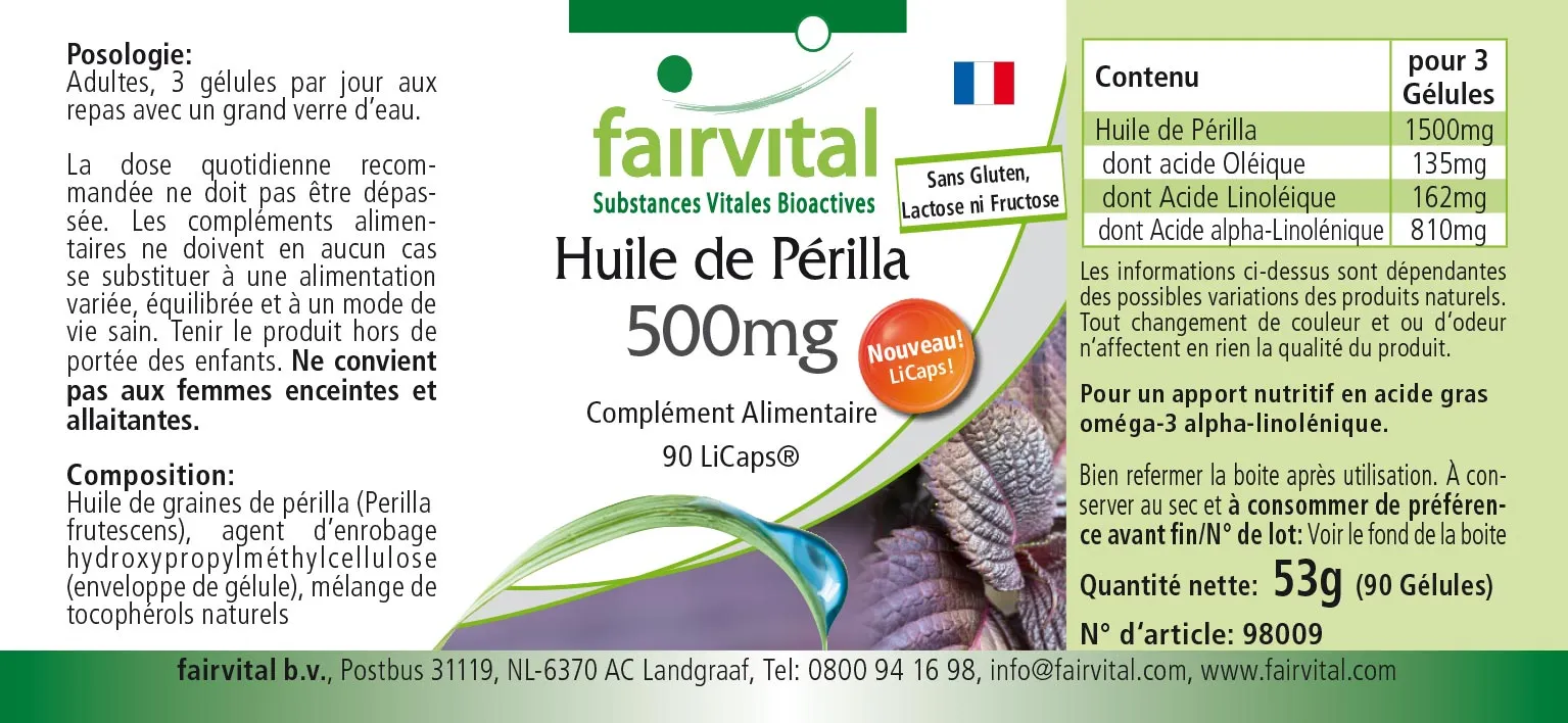 Huile de Périlla 500mg - 90 capsules molles