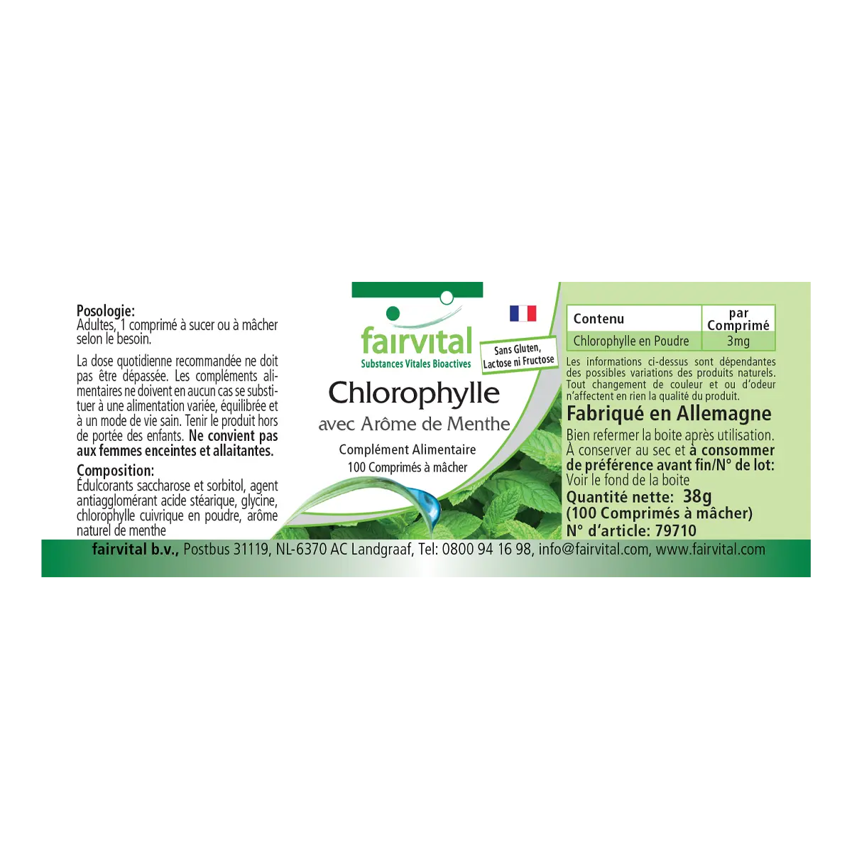 Chlorophylle et menthe - 100 Comprimés Ã  croquer