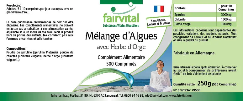 Mélange d'Algues avec Herbe d'Orge - 500 comprimés