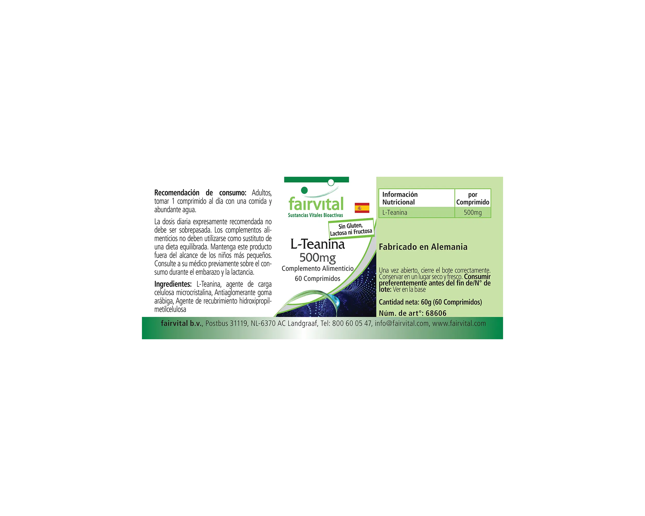L-Théanine 500mg - 60 comprimés - Acide aminé - Faciles à avaler - Hautement dosée et végane | Fairvital