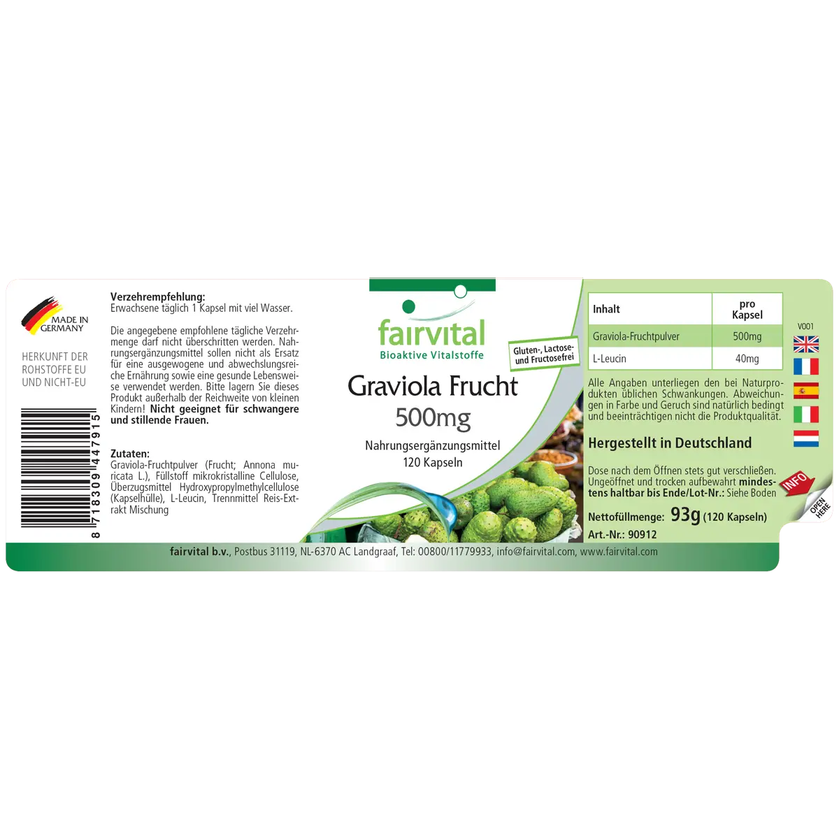 Graviola Frucht 500mg - 120 Kapseln - Hochdosiert und Vegan | Fairvital Graviola Frucht 500mg - 120 Kapseln - Hochdosiert und Vegan | Fairvital