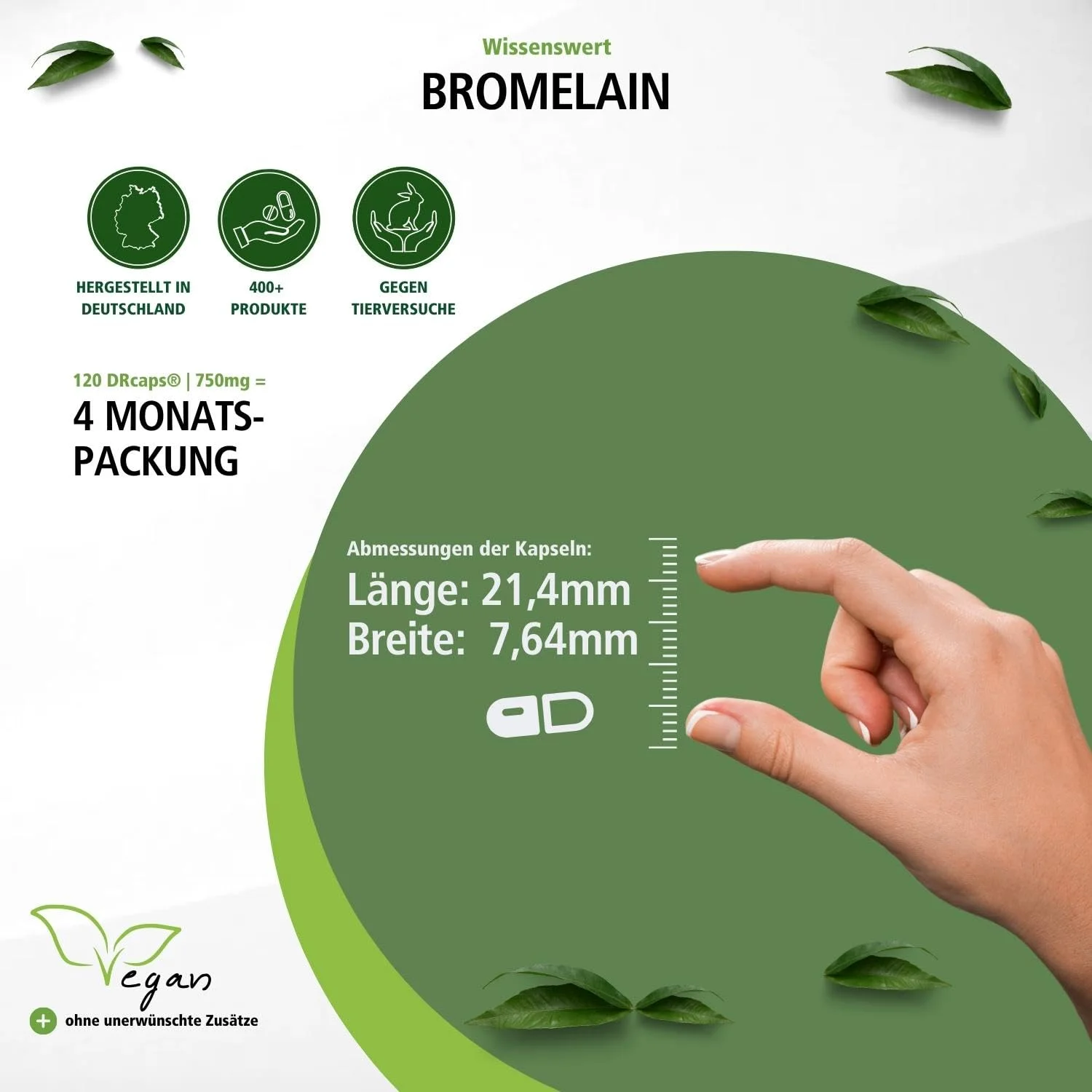 Bromelain 750mg - 120 DRCaps™ - Ananasenzym - Hochdosiert und Vegan | Fairvital