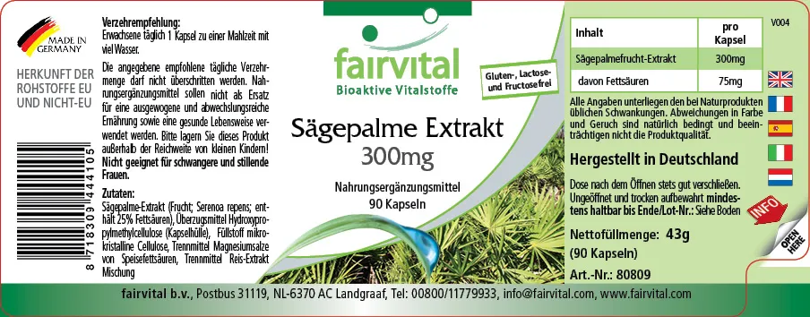Extrait de palmier nain 300mg - 90 gélules Extrait de palmier nain 300mg - 90 gélules