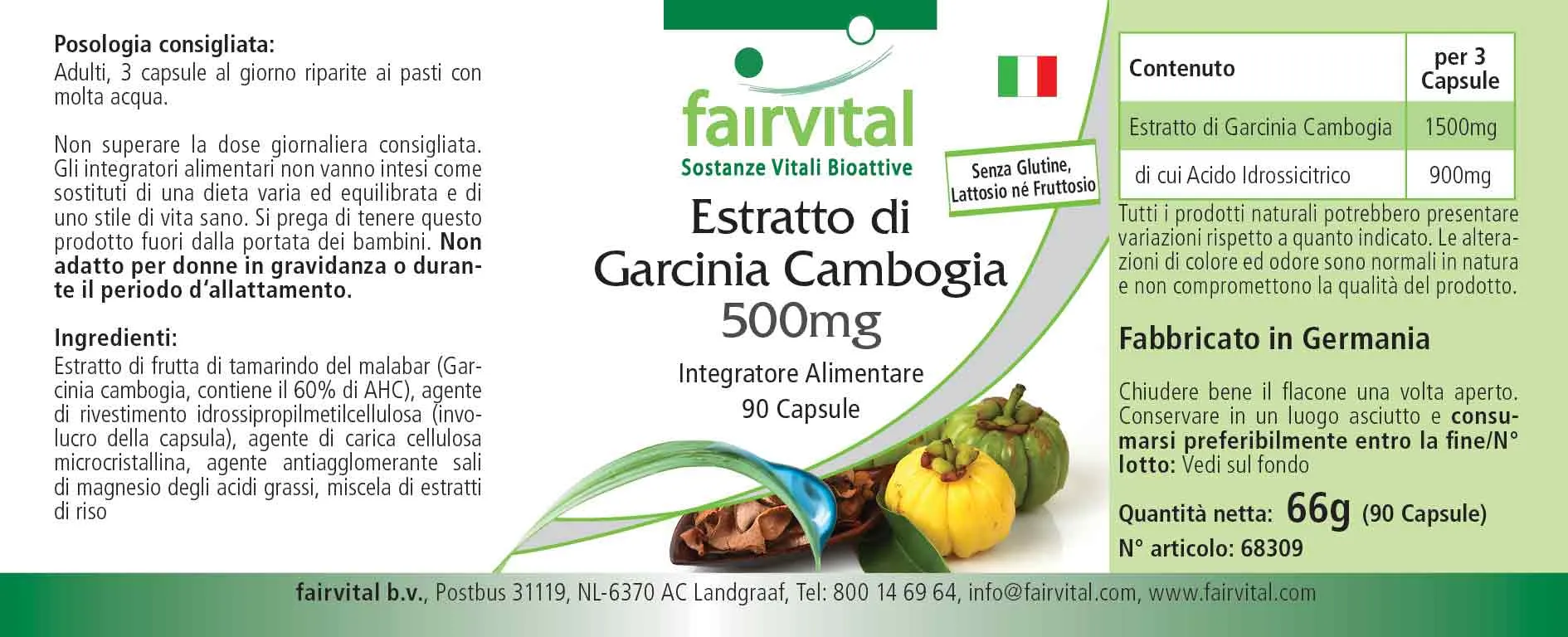 Estratto di Garcinia Cambogia 500mg - 90 capsule