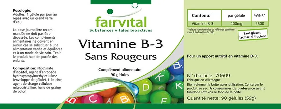 Vitamine B-3 Niacine Sans rougeurs - 90 gélules Vitamine B-3 Niacine Sans rougeurs - 90 gélules