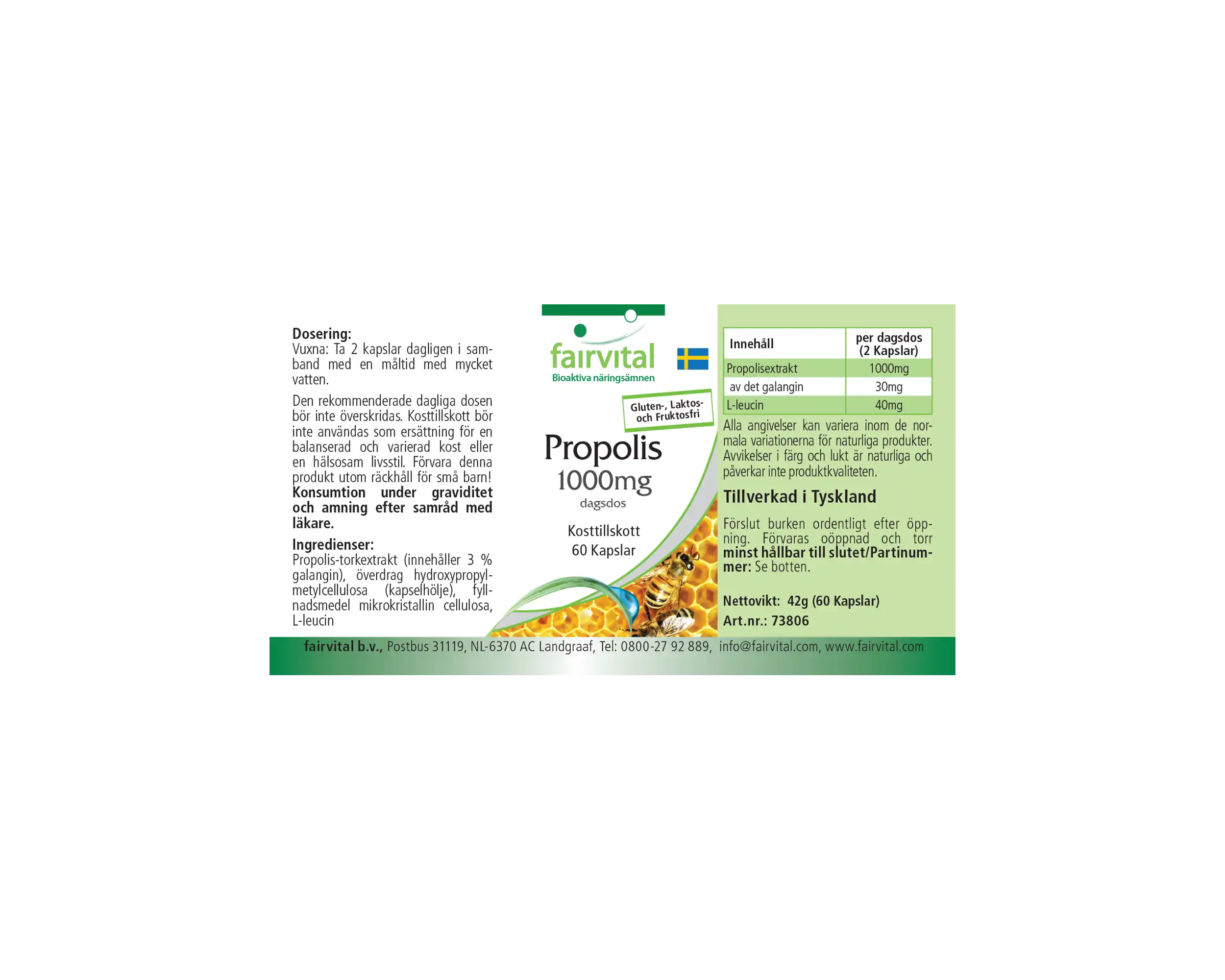 Propoli 1000mg Dose Giornaliera – 60 Capsule – Estratto Naturale di Resina d'Ape – Con 3% di Galangina | Fairvital