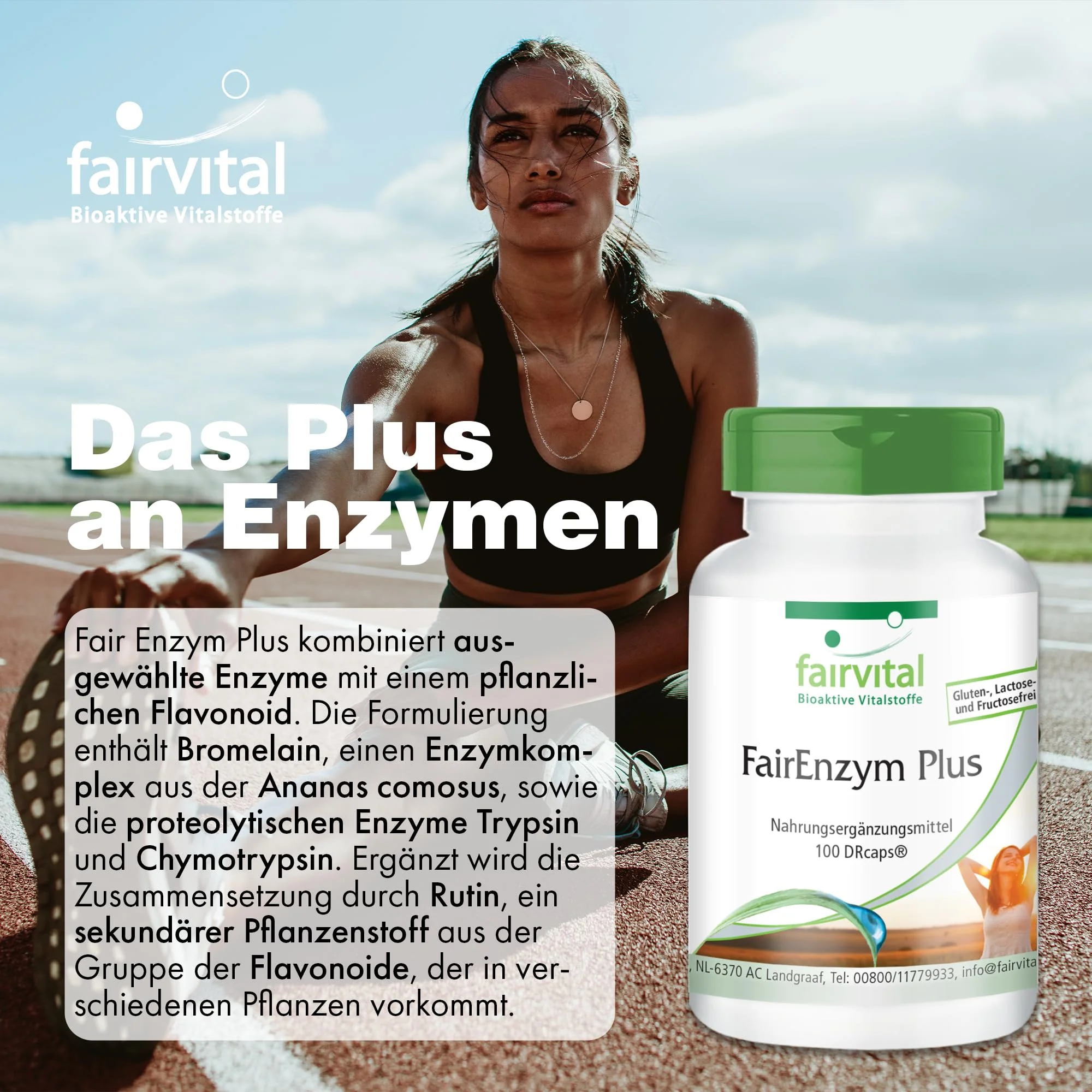 FairEnzym Plus - 100 DRcaps® - Schluckfreundlich - Multi Enzym Komplex - mit Rutosid, Bromelain, Trypsin & Chymotrypsin - hochdosiert | Fairvital