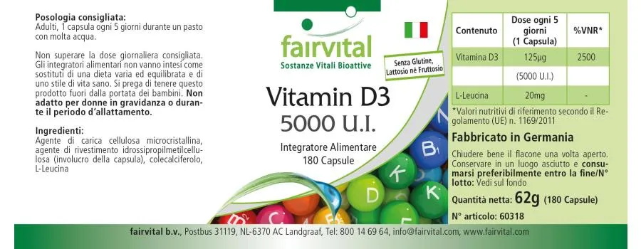 Vitamin D3 5000 I.U. – 180 capsules