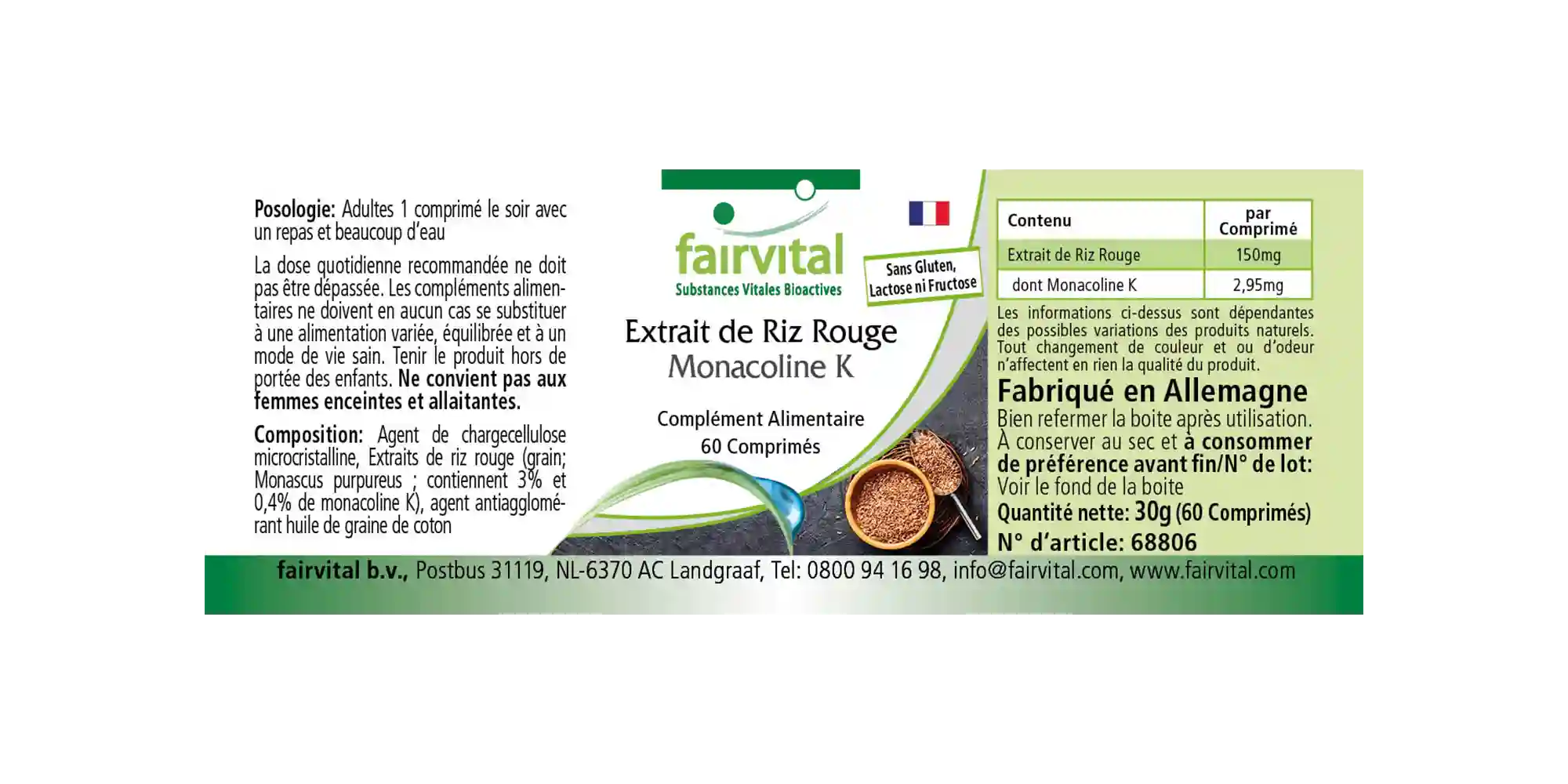 Extrait de riz rouge avec 2,95 mg de monacoline K Extrait de riz rouge avec 2,95 mg de monacoline K