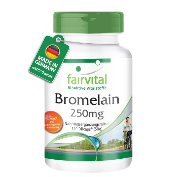 Bromelain 250mg - 120 DRCaps™ - 1000mg pro Tagesdosis - 600 F.I.P. - Ananasenzym - Vegan | Fairvital Bromelain 250mg - 120 DRCaps™ - 1000mg pro Tagesdosis - 600 F.I.P. - Ananasenzym - Vegan | Fairvital