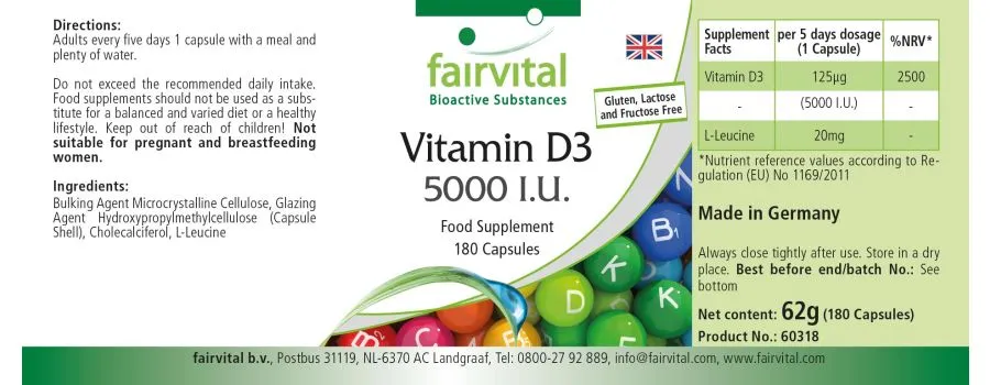 Vitamina D3 5000 U.I. - 180 Cápsulas