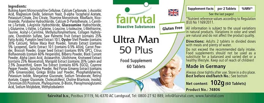 Ultra Man 50 Plus - 60 Tabletten - Multivitamin, Multimineral - für Immunsystem, Muskeln, Knochen uvm. | Fairvital Ultra Man 50 Plus - 60 Tabletten - Multivitamin, Multimineral - für Immunsystem, Muskeln, Knochen uvm. | Fairvital