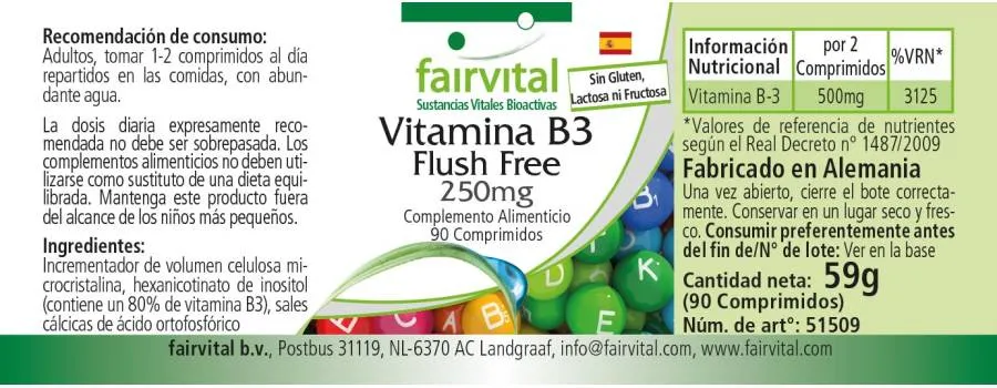 Vitamin B3 Flush Free 250mg - 90 Tablets