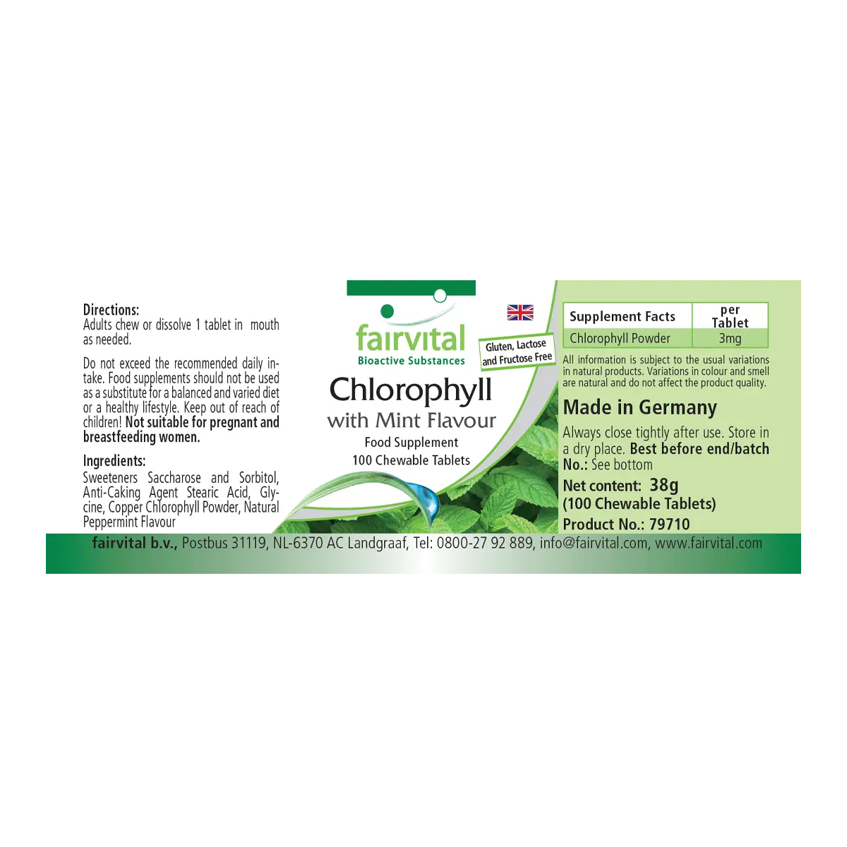 Chlorophyll with mint flavour – 100 chewable tablets