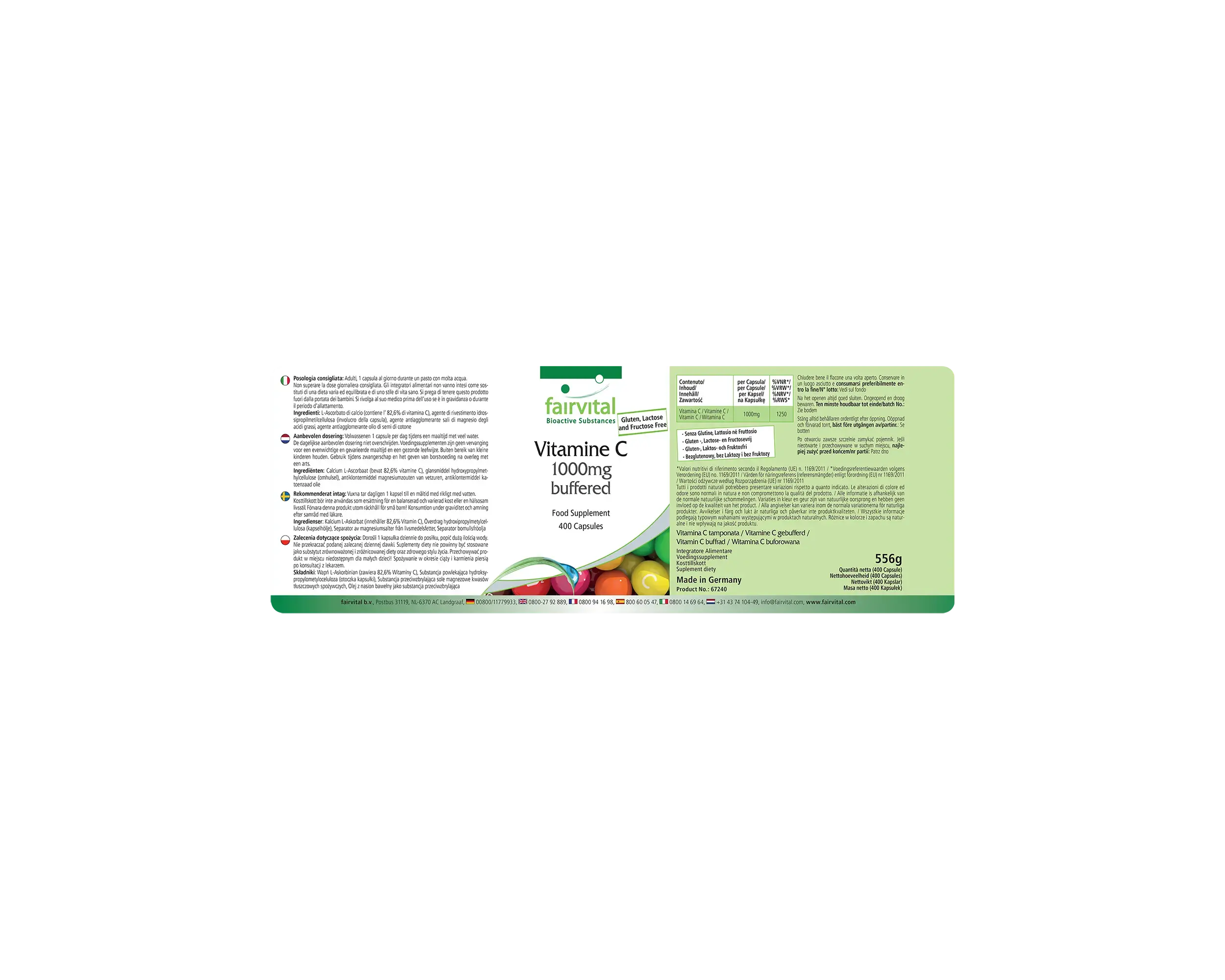 Vitamin C 1000mg gepuffert - 400 Kapseln - für Immunsystem, Kollagenbildung uvm. - abgedeckter Bedarf | Fairvital