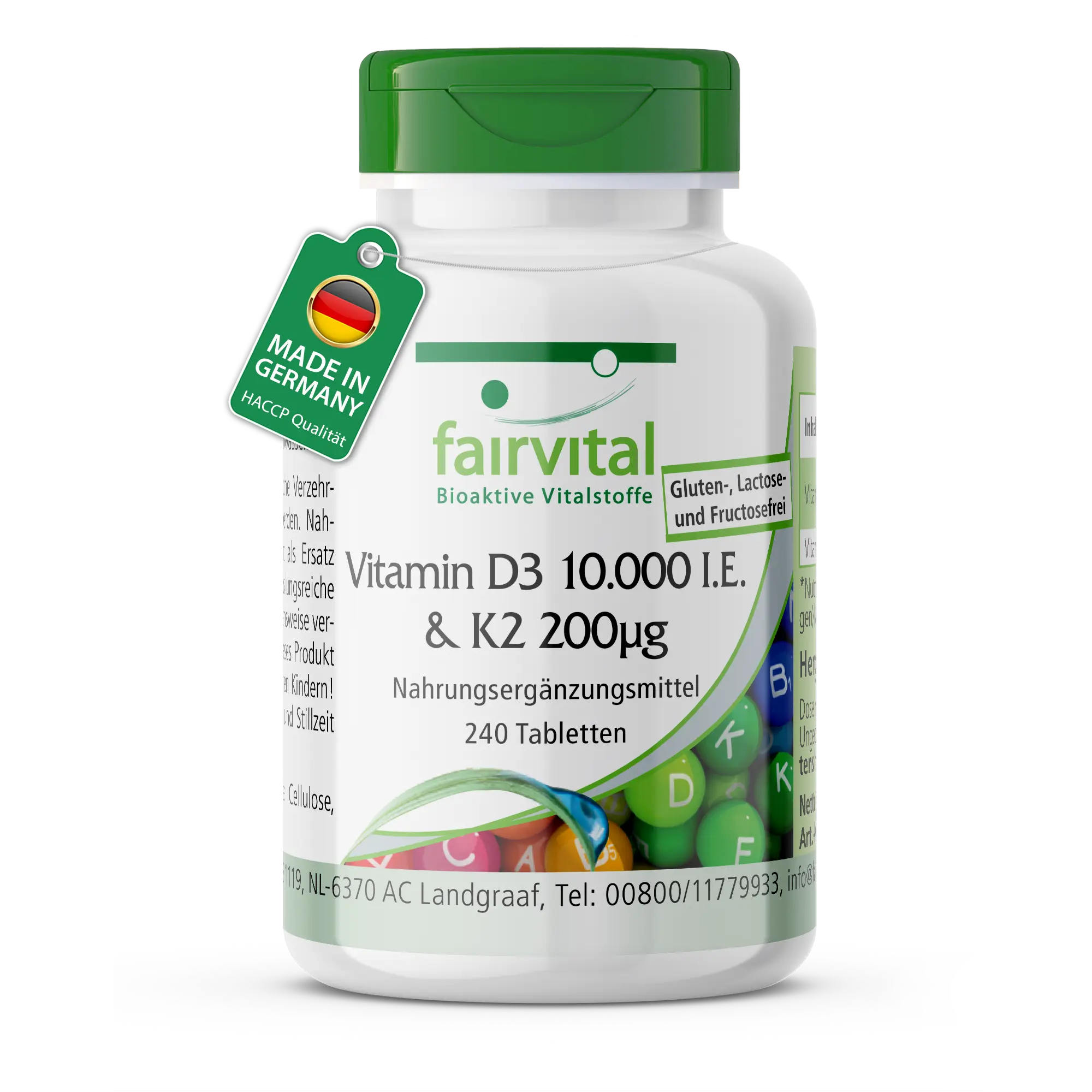 Vitamin D3 10.000 I.E. & K2 200μg - 240 Tabletten - für Knochen, Immunsystem uvm. - hochdosiert | Fairvital