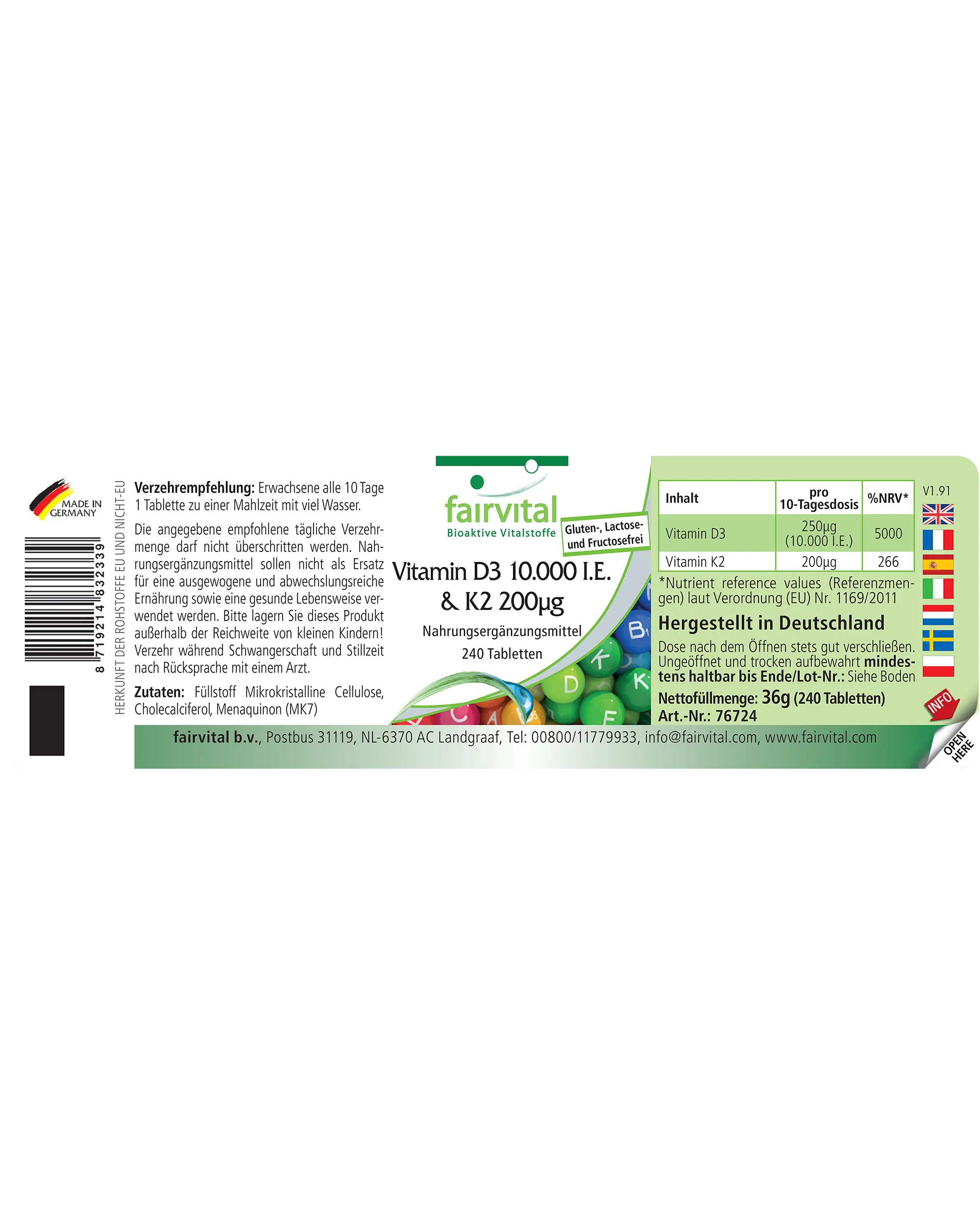 Vitamin D3 10.000 I.E. & K2 200μg