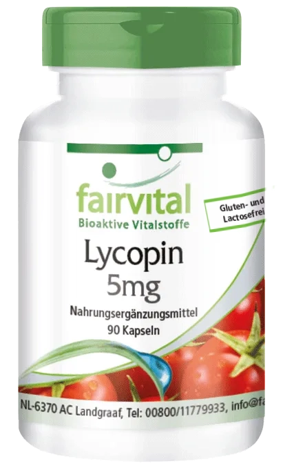 Lycopin 5mg - 90 Kapseln - aus Tomatenextrakt - Hochdosiert und Vegan | Fairvital Lycopin 5mg - 90 Kapseln - aus Tomatenextrakt - Hochdosiert und Vegan | Fairvital