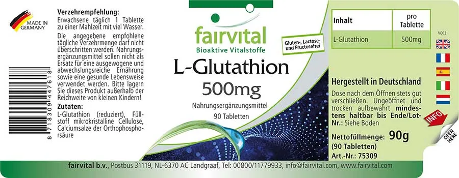 L-Glutathion 500mg - 90 Tabletten - Hochdosiert und Vegan | Fairvital L-Glutathion 500mg - 90 Tabletten - Hochdosiert und Vegan | Fairvital